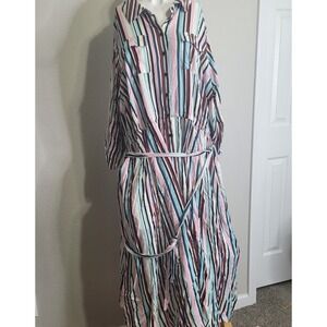 Torrid size 4 dress shift striped waist belt button elastic pockets longsleeve